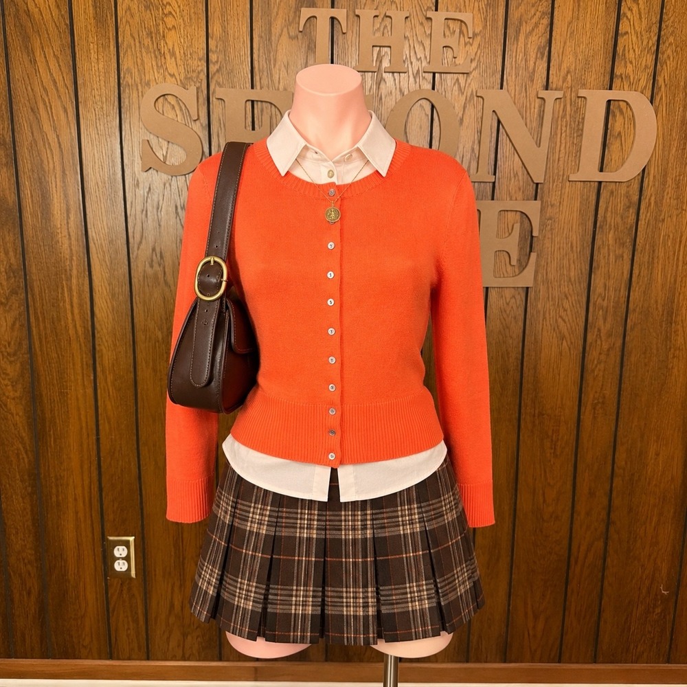 Preppy Orange Button Down Cardigan Cupio Women Small Mod Retro Academia Sweater